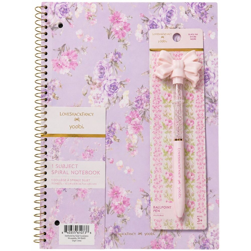LoveShackFancy x Yoobi Lavender Floral Notebook + Bow Pen NWT